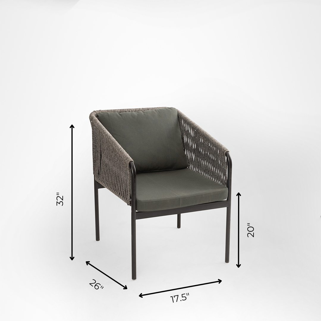 Loom Lounge Chair 9 - W: 17.5’’ D: 26’’ H: 32’’ SH: 20’’ / Mild Steel and Polypropylene Rope Weaving / Black & Grey