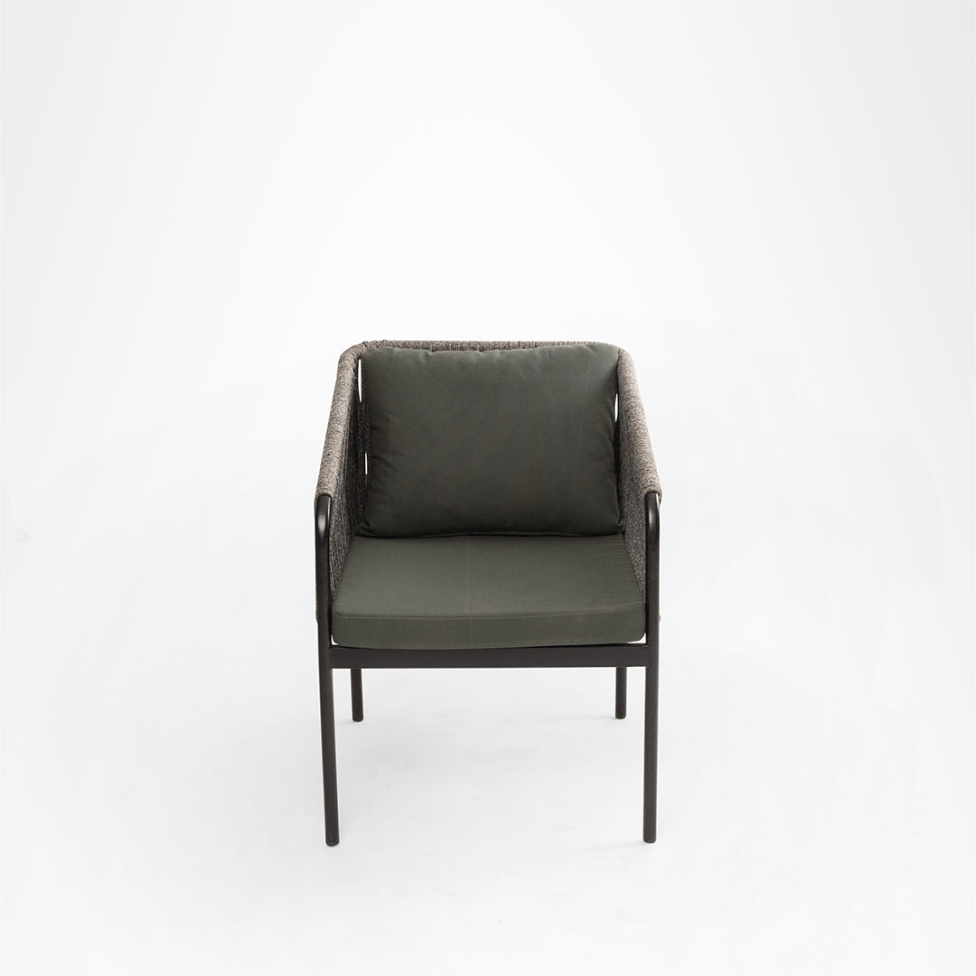 Loom Lounge Chair 9 - W: 17.5’’ D: 26’’ H: 32’’ SH: 20’’ / Mild Steel and Polypropylene Rope Weaving / Black & Grey