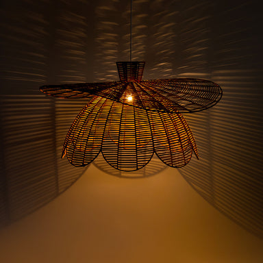 Lotus Pendant Lamp - W: 40’’ H: 20’’ / Brown / Natural Cane