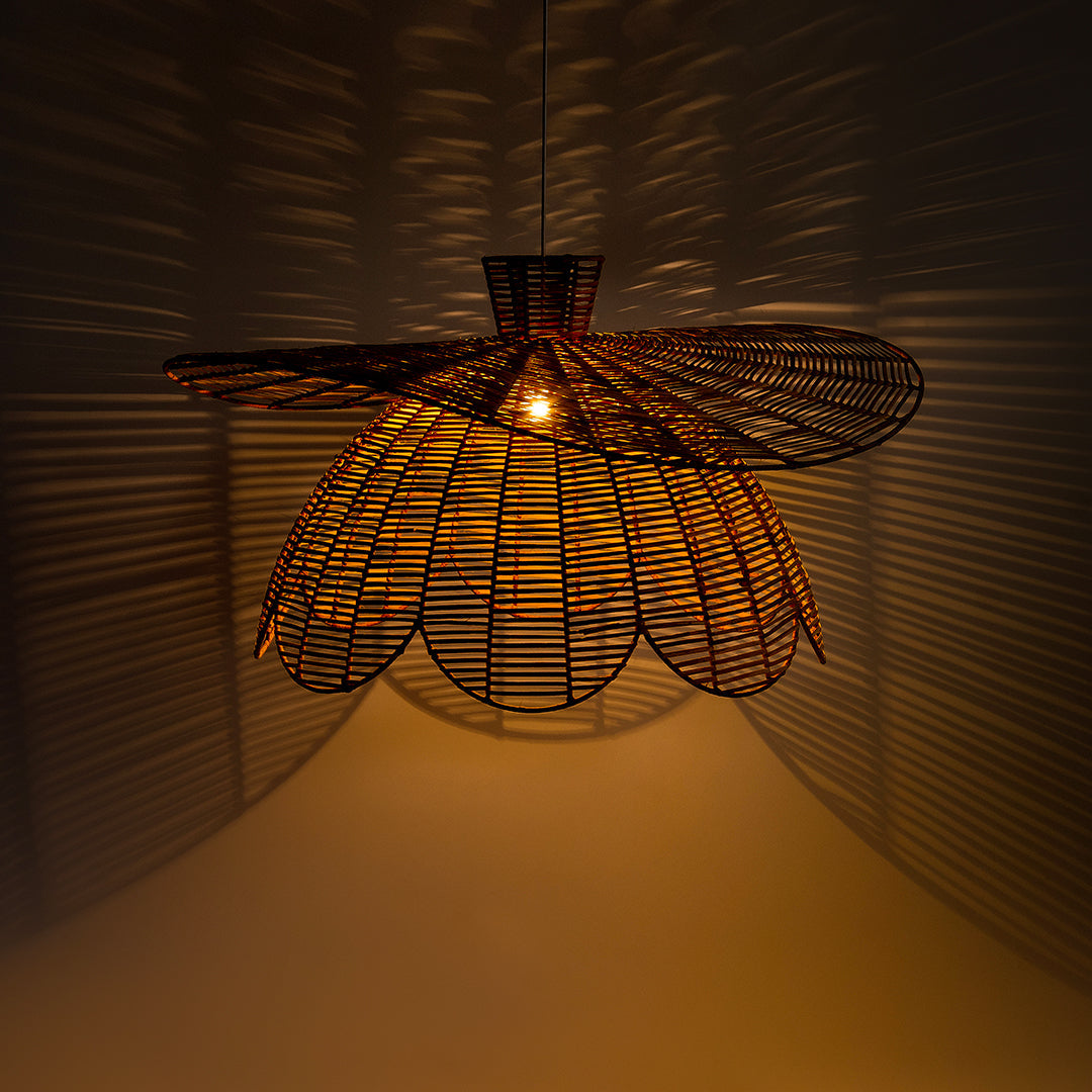 Lotus Pendant Lamp - W: 40’’ H: 20’’ / Brown / Natural Cane