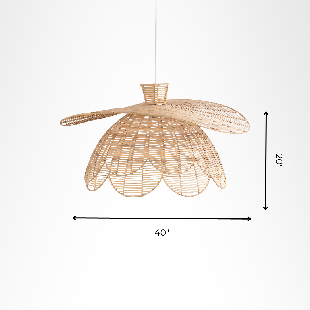 Lotus Pendant Lamp - W: 40’’ H: 20’’ / Brown / Natural Cane