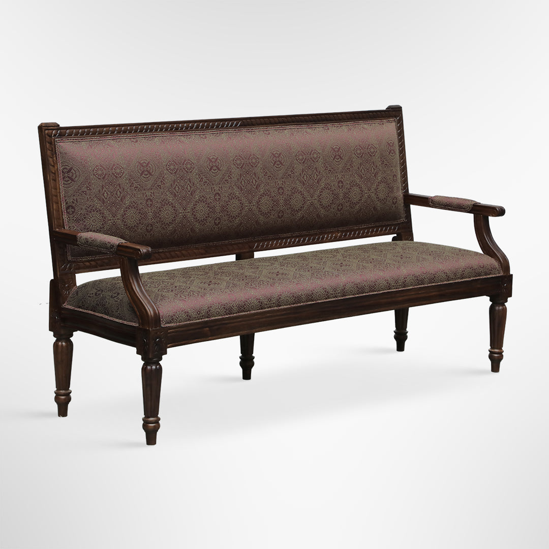 Louis Bench - W: 70’’ D: 24’’ H: 33’’ SH: 18’’ / Walnut / Acacia Wood and Upholstered Fabric - Indoor Furniture