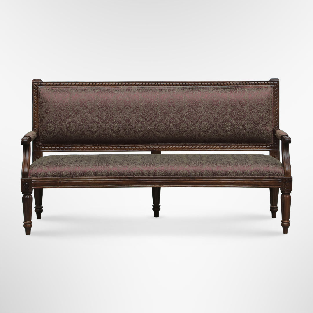 Louis Bench - W: 70’’ D: 24’’ H: 33’’ SH: 18’’ / Walnut / Acacia Wood and Upholstered Fabric - Indoor Furniture