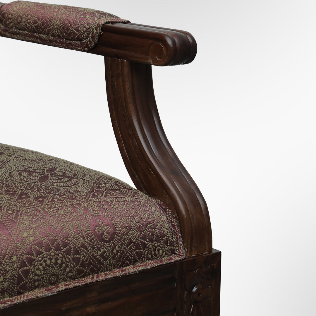 Louis Bench - W: 70’’ D: 24’’ H: 33’’ SH: 18’’ / Walnut / Acacia Wood and Upholstered Fabric - Indoor Furniture