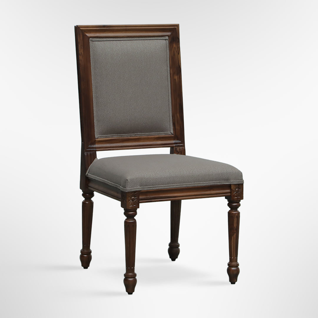 Louis Dining Chair No. 7 Set of 2 - W: 23’’ D: 20’’ H: 39’’ SH: 18’’ / Mango Wood and Upholstered Fabric / Walnut