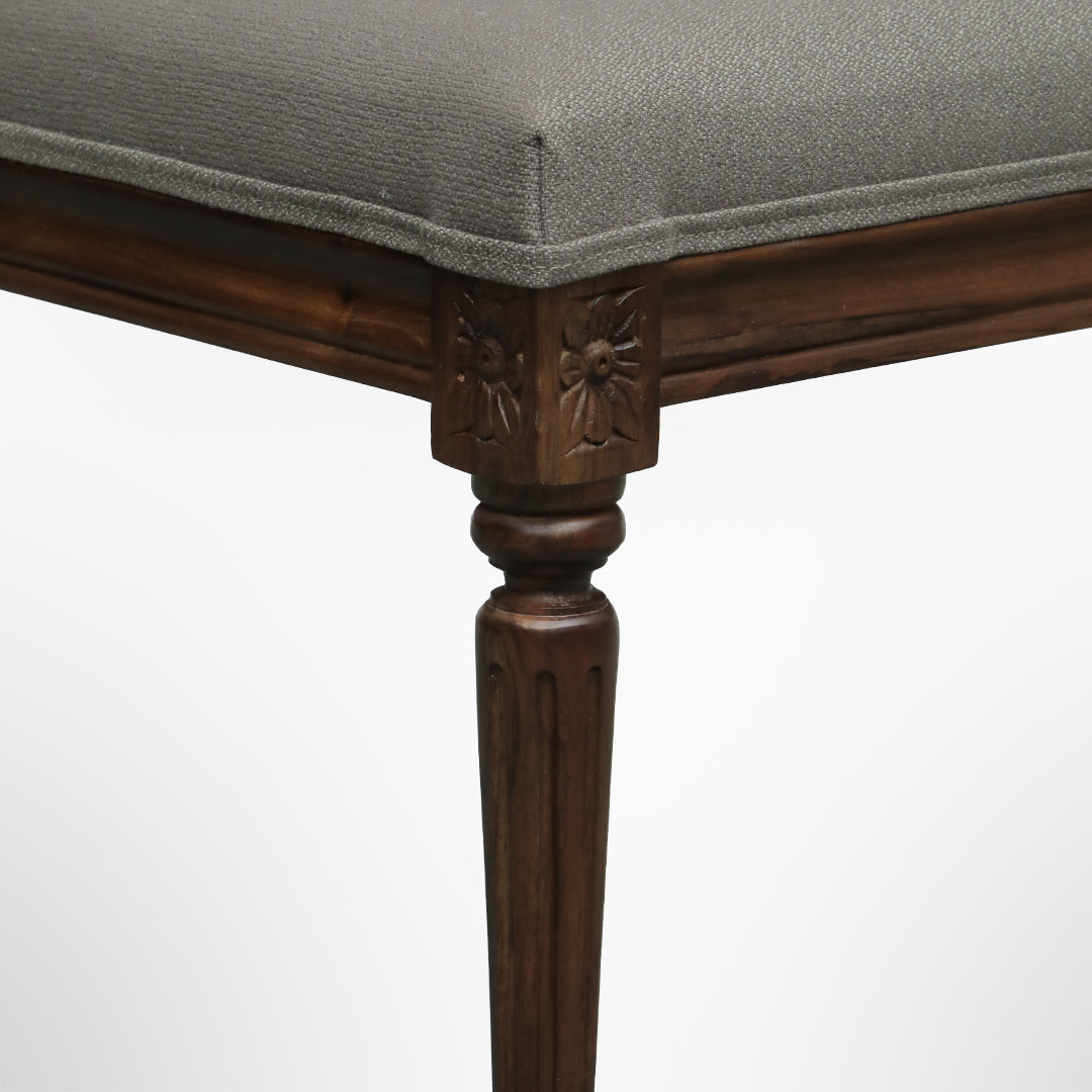 Louis Dining Chair No. 7 Set of 2 - W: 23’’ D: 20’’ H: 39’’ SH: 18’’ / Mango Wood and Upholstered Fabric / Walnut