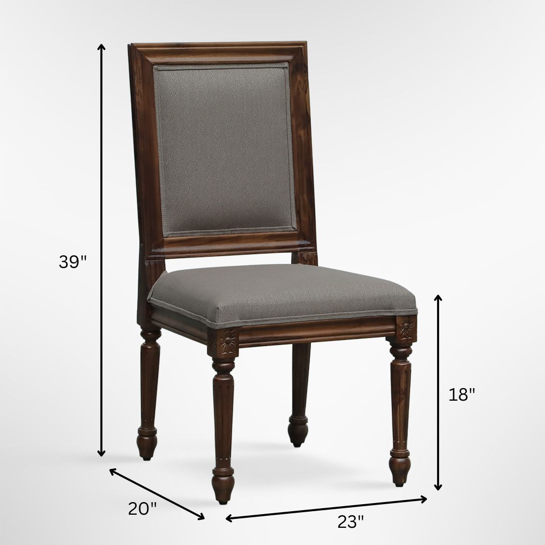 Louis Dining Chair No. 7 Set of 2 - W: 23’’ D: 20’’ H: 39’’ SH: 18’’ / Mango Wood and Upholstered Fabric / Walnut