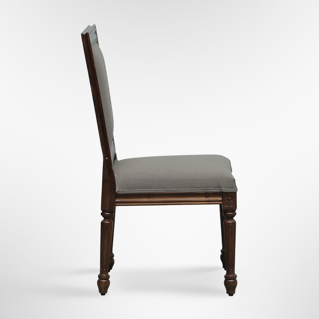Louis Dining Chair No. 7 Set of 2 - W: 23’’ D: 20’’ H: 39’’ SH: 18’’ / Mango Wood and Upholstered Fabric / Walnut