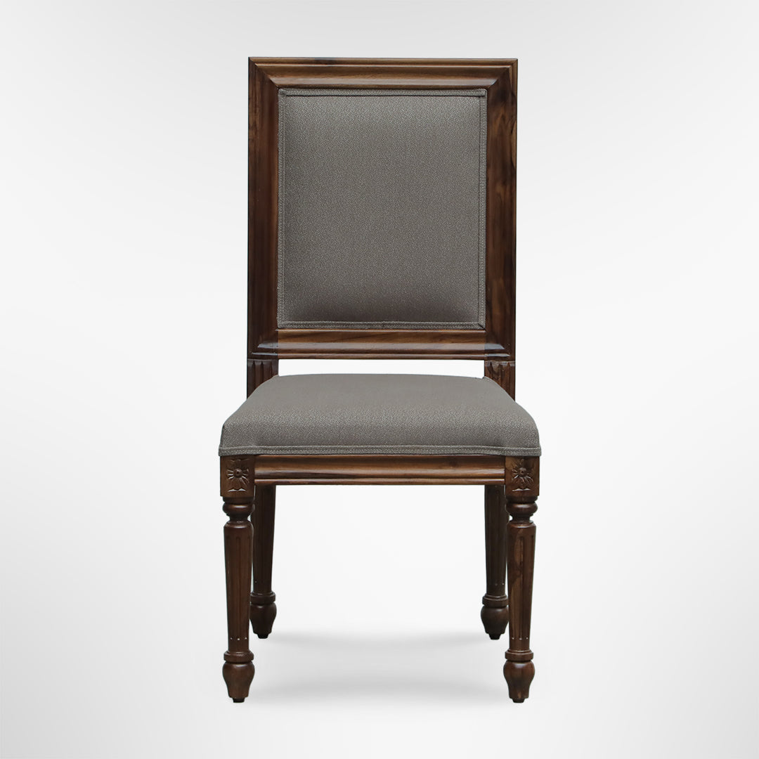 Louis Dining Chair No. 7 Set of 2 - W: 23’’ D: 20’’ H: 39’’ SH: 18’’ / Mango Wood and Upholstered Fabric / Walnut