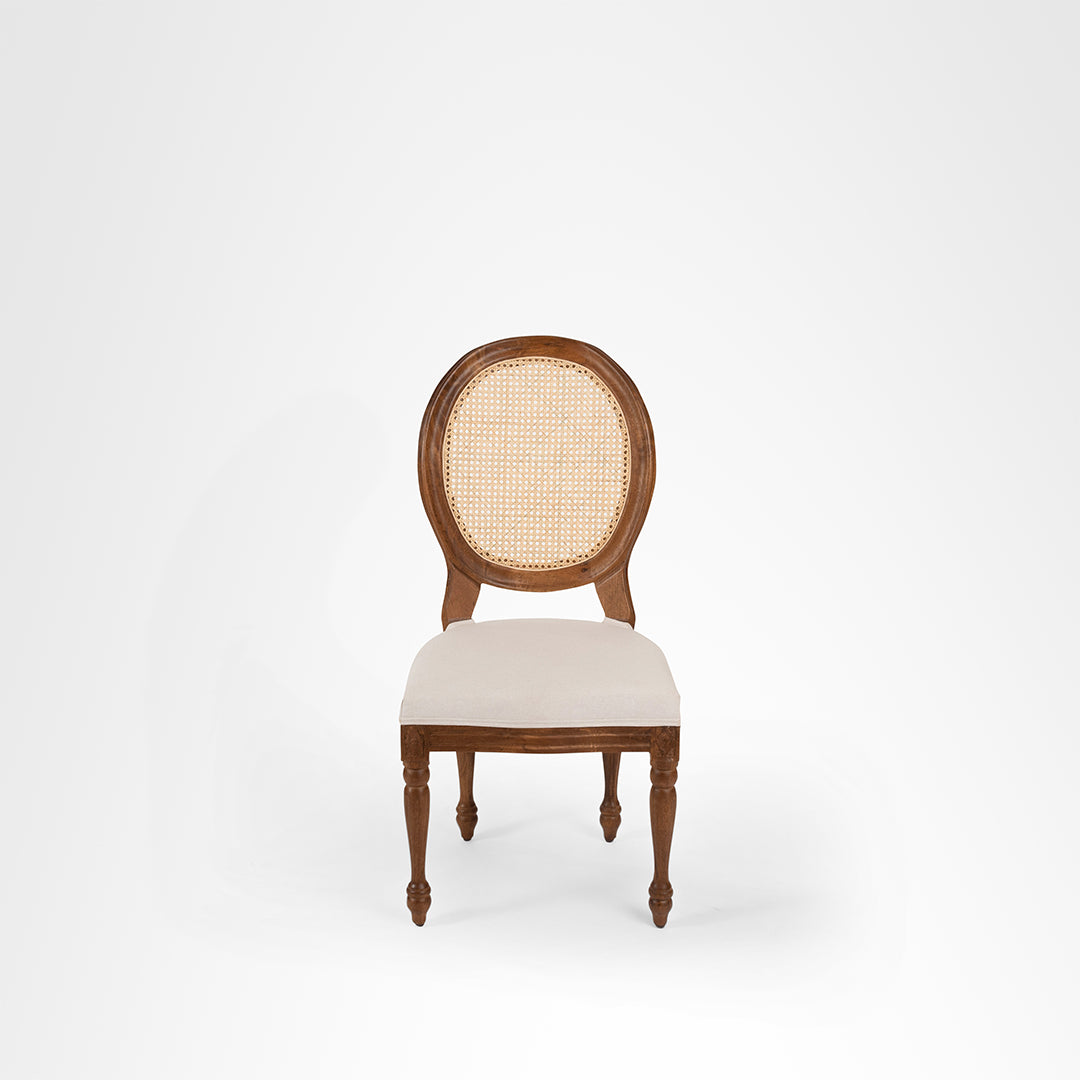 Louis Dining Chair Set Of 2 - W: 20’’ D: 18’’ H: 42’’ SH: 18’’ / Mango Wood Natural Cane and Upholstered Fabric / Teak
