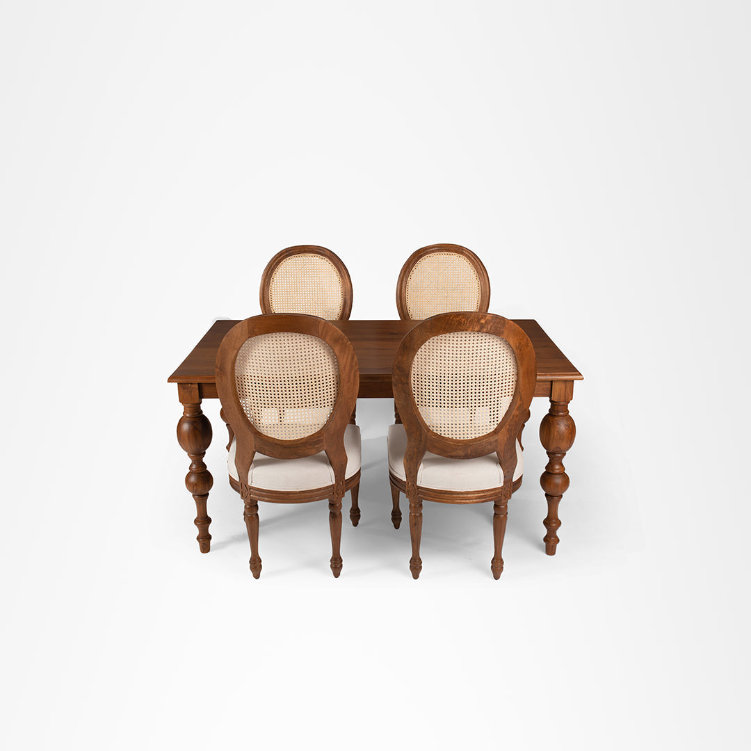 Louis Dining Table No. 7 Set - Table (L: 60’’ B: 36’’ H: 30’’) & Chairs (L: 20’’ B: 18’’ H: 42’’ SH: 17’’) / Walnut