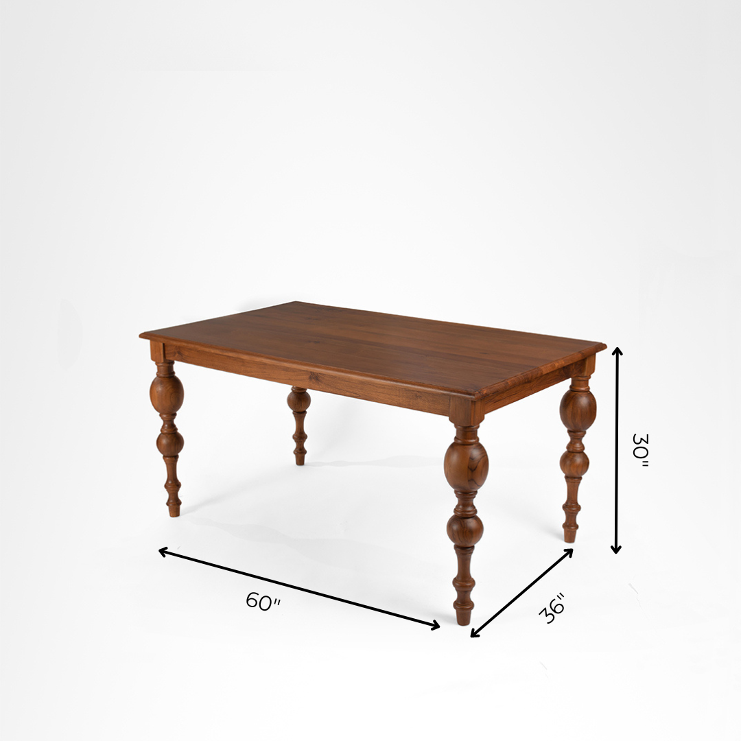 Louis Dining Table No. 7 Set - Table (L: 60’’ B: 36’’ H: 30’’) & Chairs (L: 20’’ B: 18’’ H: 42’’ SH: 17’’) / Walnut