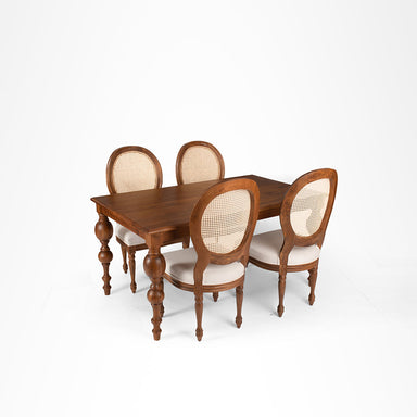 Louis Dining Table No. 7 Set - Table (L: 60’’ B: 36’’ H: 30’’) & Chairs (L: 20’’ B: 18’’ H: 42’’ SH: 17’’) / Walnut