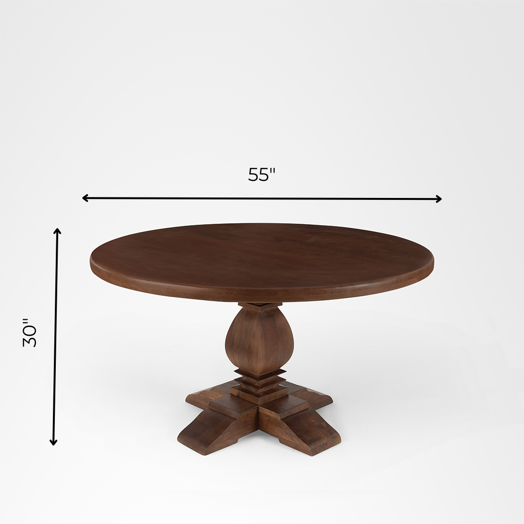 Louis Dining Table No. 9 - Walnut / Mango Wood / Dia: 55’’ H: 30’’ - Indoor Furniture