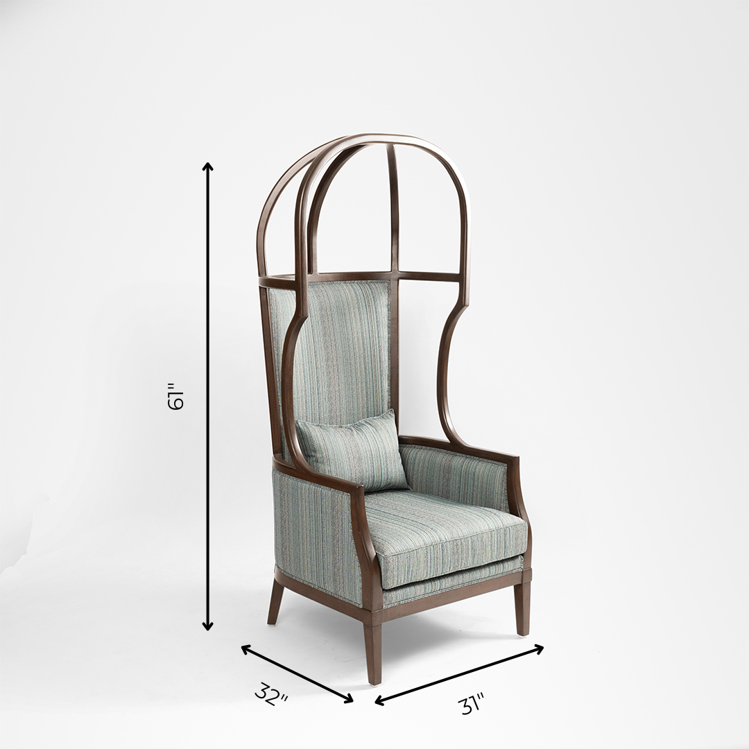 Louis Dome Chair - W: 31 ’ D: 32’’ H: 61’’ / Walnut / Teak Wood, Cane Weaving and Upholstered Fabric - Indoor Furniture