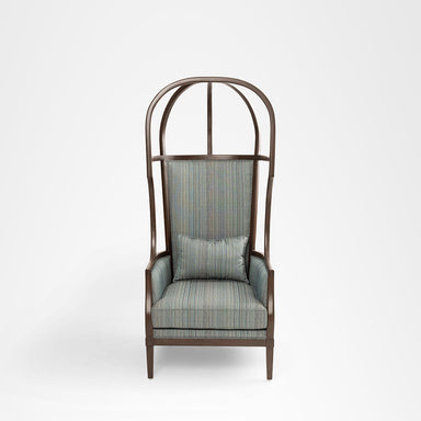 Louis Dome Chair - W: 31 ’ D: 32’’ H: 61’’ / Walnut / Teak Wood, Cane Weaving and Upholstered Fabric - Indoor Furniture