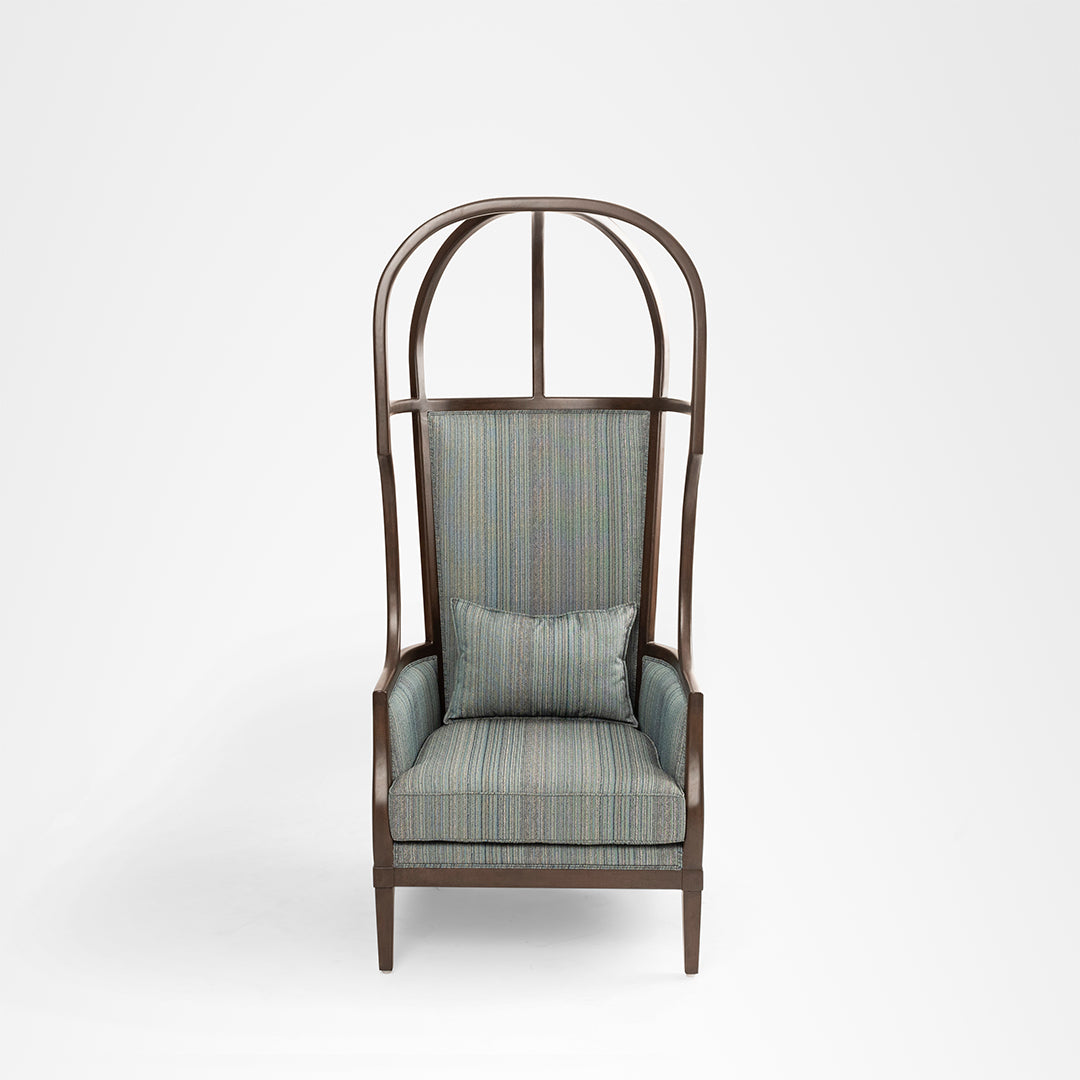 Louis Dome Chair - W: 31 ’ D: 32’’ H: 61’’ / Walnut / Teak Wood, Cane Weaving and Upholstered Fabric - Indoor Furniture