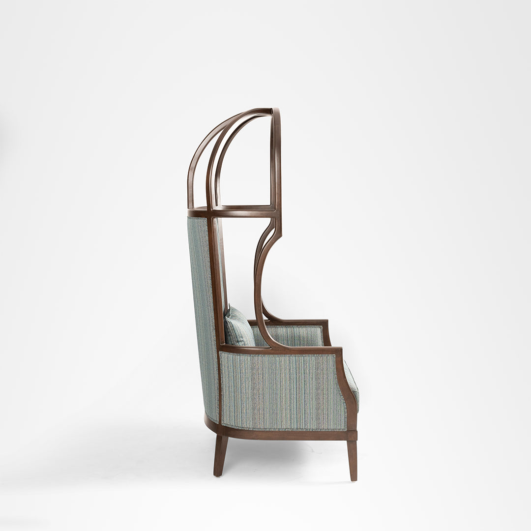 Louis Dome Chair - W: 31 ’ D: 32’’ H: 61’’ / Walnut / Teak Wood, Cane Weaving and Upholstered Fabric - Indoor Furniture