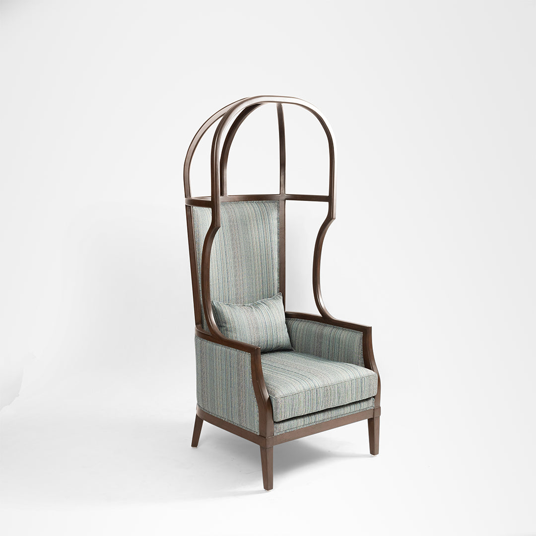 Louis Dome Chair - W: 31 ’ D: 32’’ H: 61’’ / Walnut / Teak Wood, Cane Weaving and Upholstered Fabric - Indoor Furniture