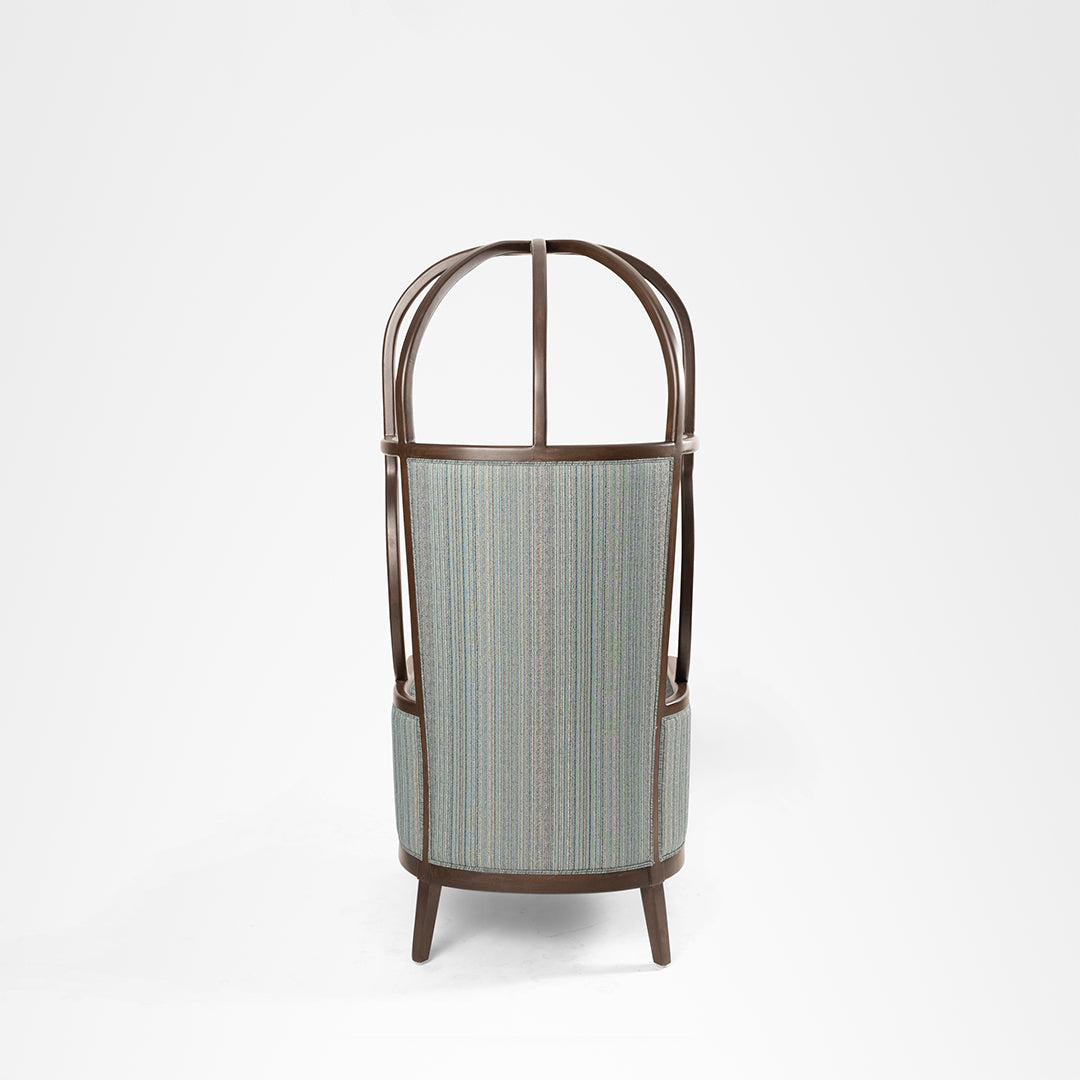 Louis Dome Chair - W: 31 ’ D: 32’’ H: 61’’ / Walnut / Teak Wood, Cane Weaving and Upholstered Fabric - Indoor Furniture
