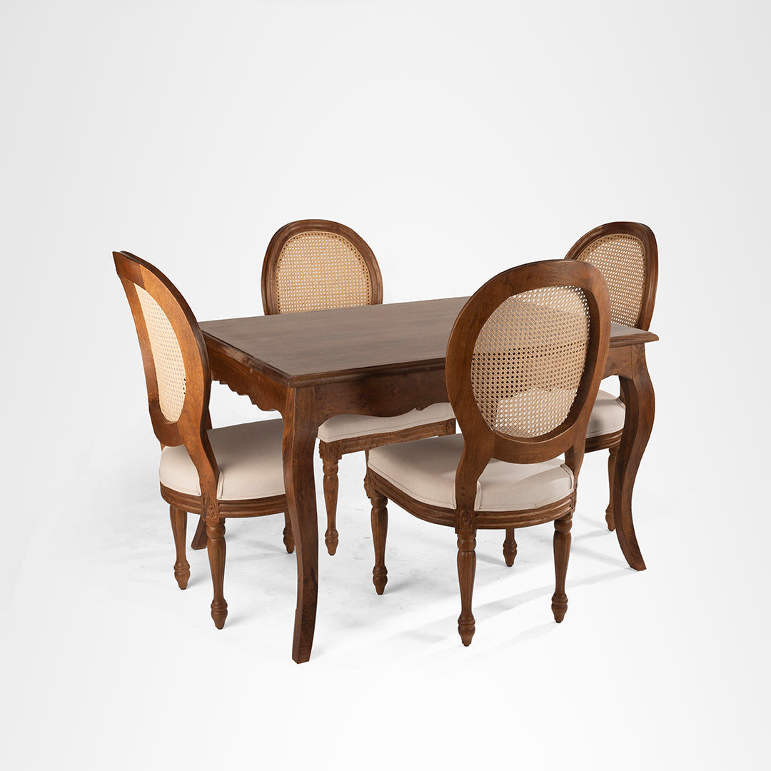Louis No. 3 Dining Set - Table (L: 47’’ B: 35’’ H: 30.5’’) & Chairs (L: 20’’ B: 18’’ H: 38’’ SH: 17’’) / Walnut
