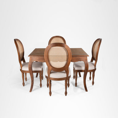 Louis No. 3 Dining Set - Table (L: 47’’ B: 35’’ H: 30.5’’) & Chairs (L: 20’’ B: 18’’ H: 38’’ SH: 17’’) / Walnut