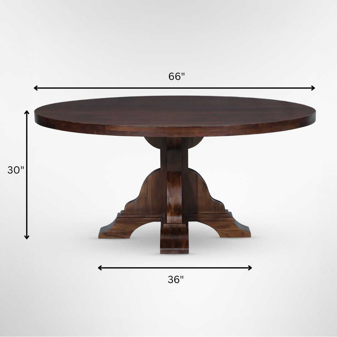 Louis Round Dining Table No. 13 - Walnut / Mango Wood / Dia: 66’’ H: 30’’ - Indoor Furniture