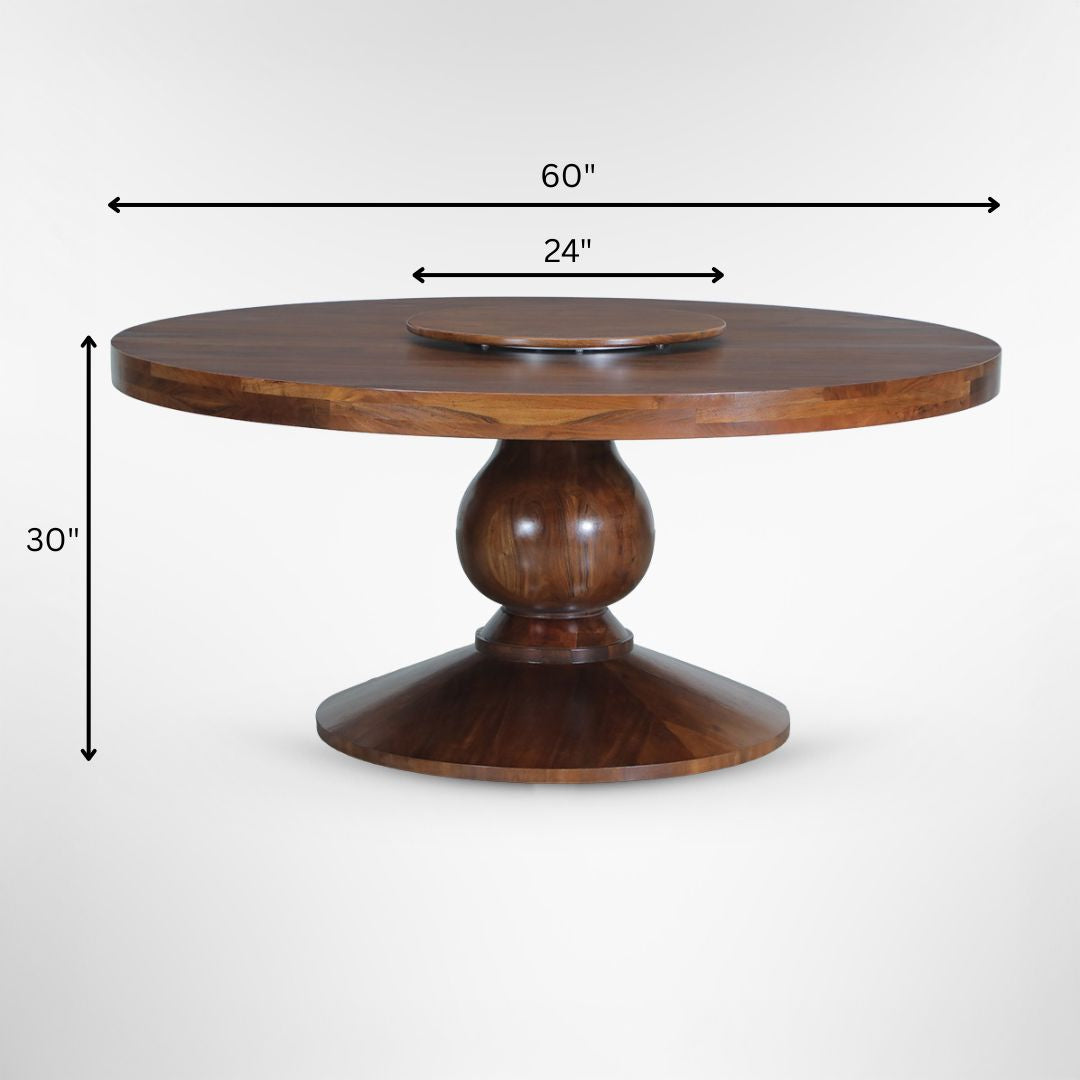 Louis Round Dining Table No. 21 - Walnut / Mango Wood / Dia: 60’’ H: 30’’ - Indoor Furniture