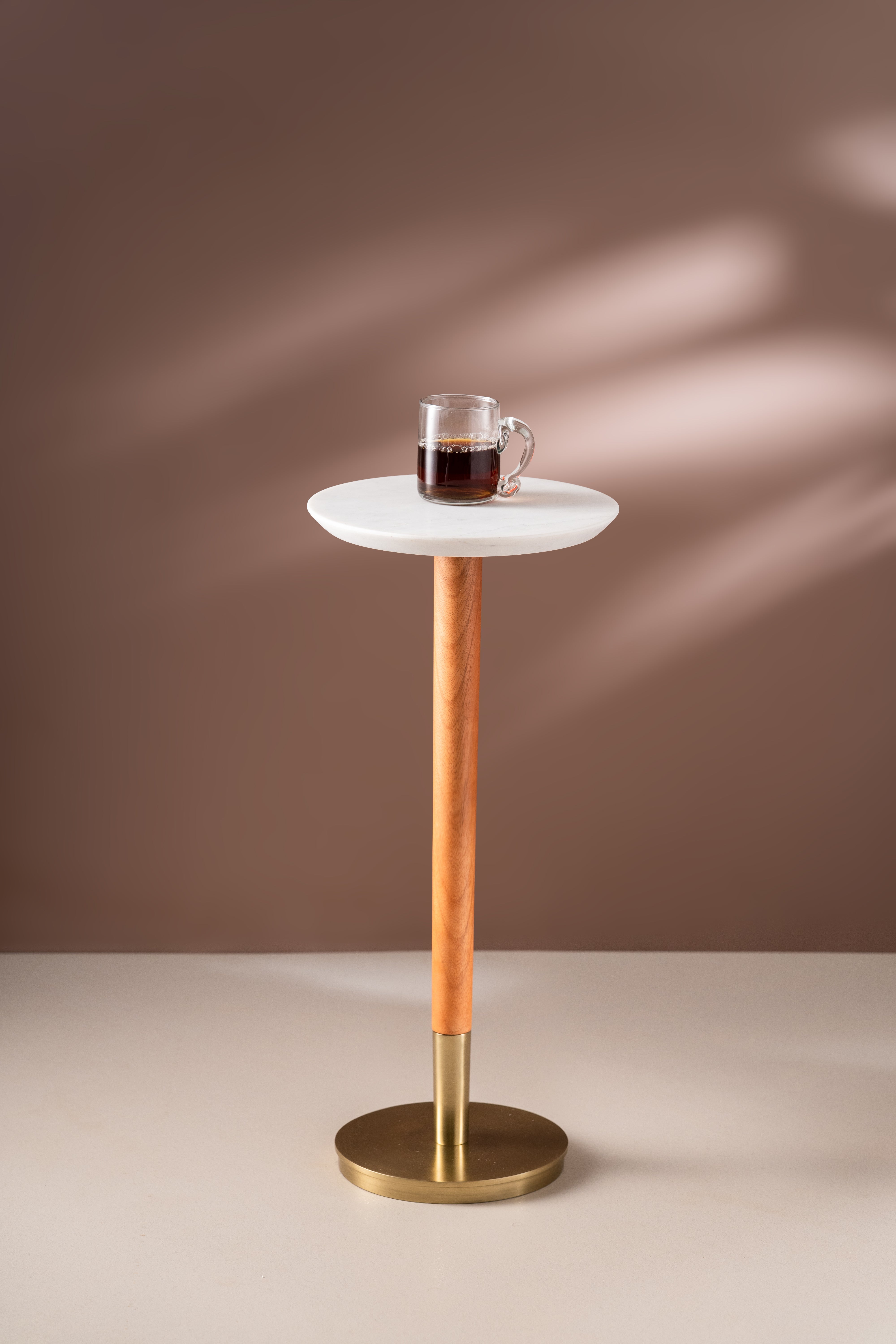 Lumin White Drink Table - White & Gold / 25 x W:25 x H:57 In Cms / Wood & Marble - Indoor Furniture
