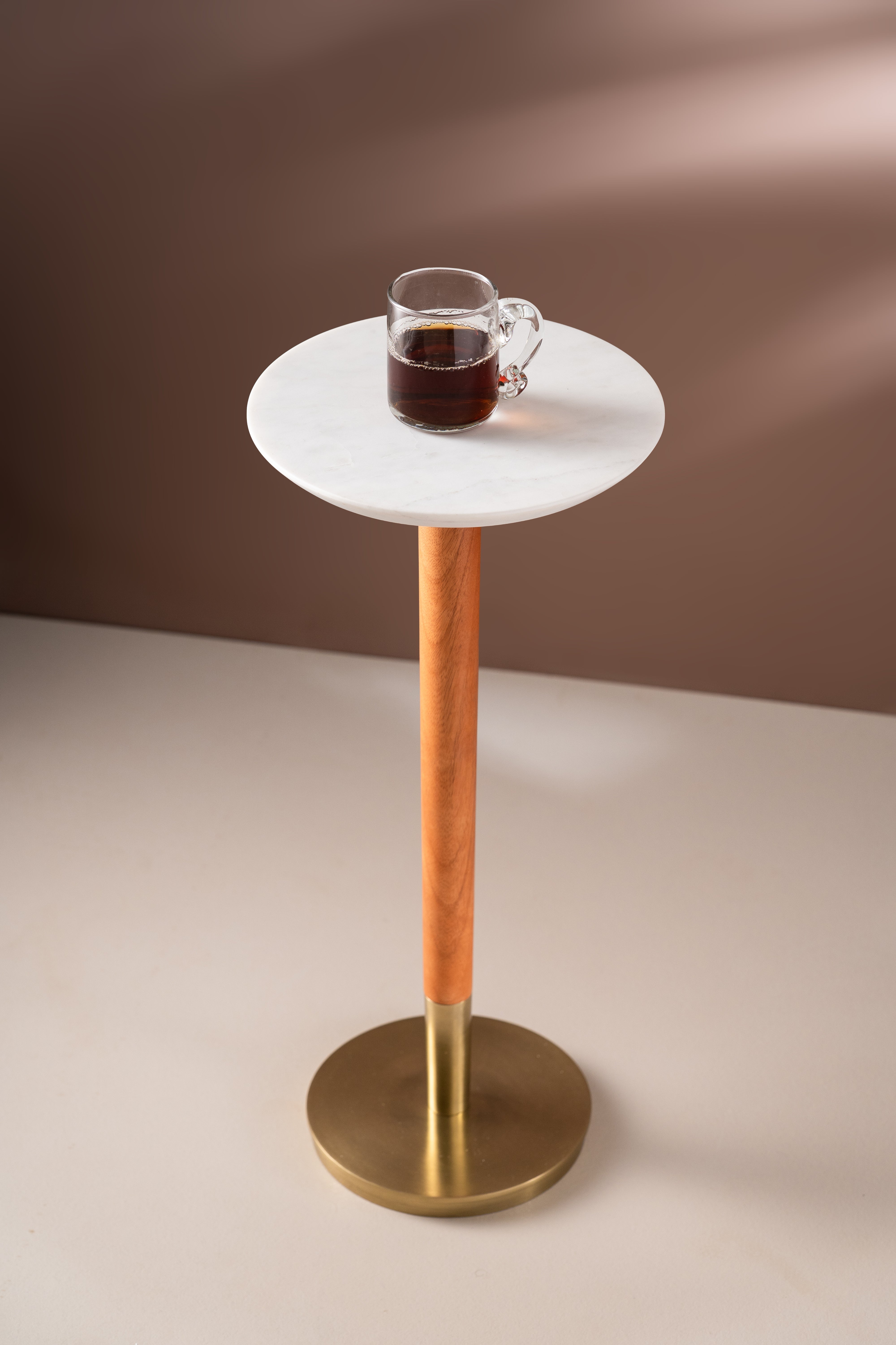 Lumin White Drink Table - White & Gold / 25 x W:25 x H:57 In Cms / Wood & Marble - Indoor Furniture