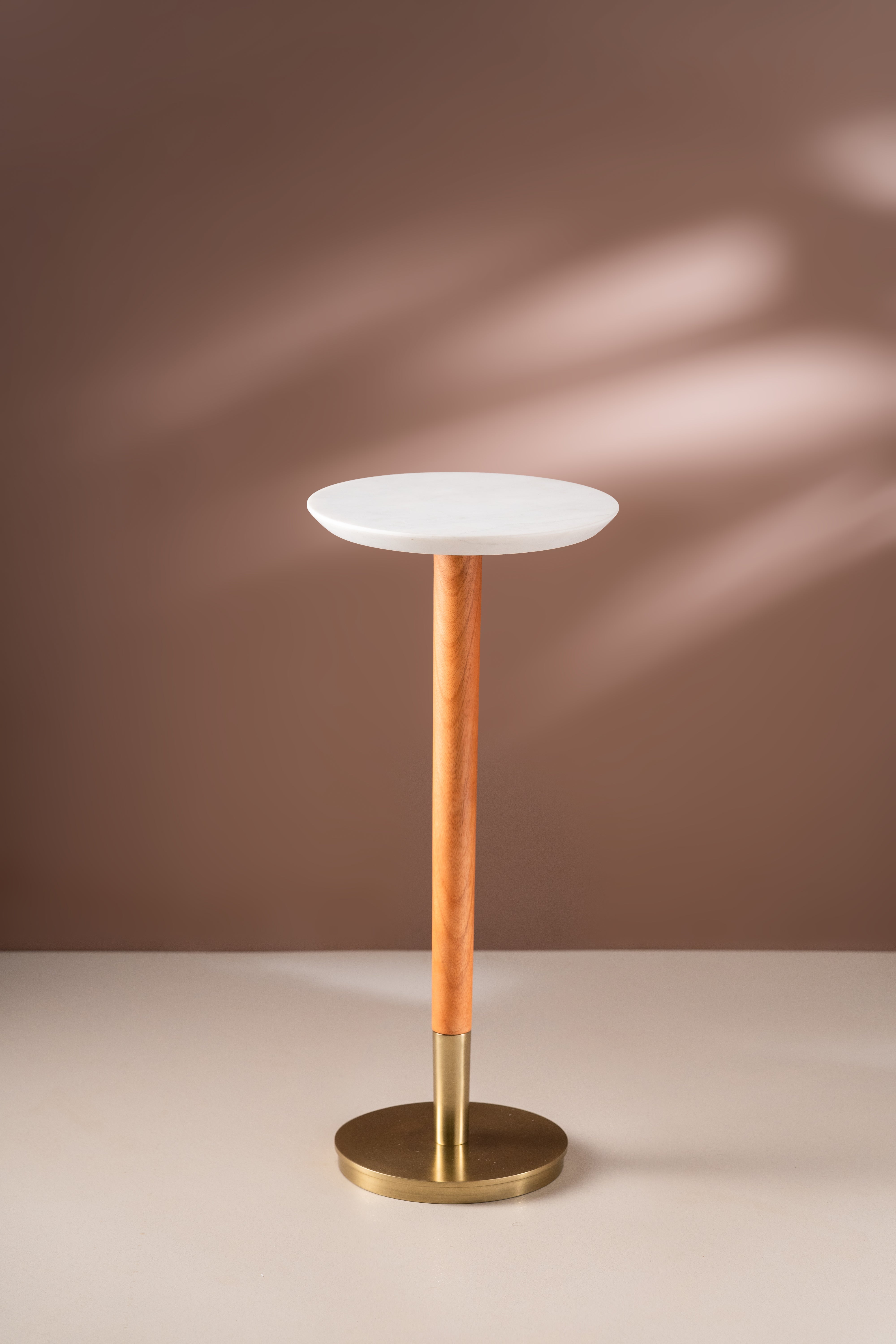 Lumin White Drink Table - White & Gold / 25 x W:25 x H:57 In Cms / Wood & Marble - Indoor Furniture