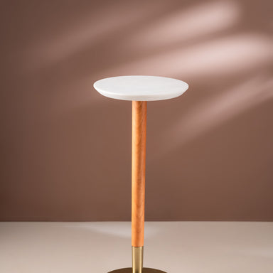 Lumin White Drink Table - White & Gold / 25 x W:25 x H:57 In Cms / Wood & Marble - Indoor Furniture