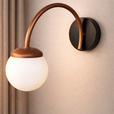 Luna Curve Wall Sconce - Copper, Black / Wall depth - 12’’ / MS, Glass - Lighting