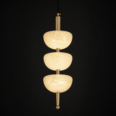 Luna Pendant Lamp - Mild Steel & Alabaster / H: 20.5’’ × W: 4.5’’ - Lighting