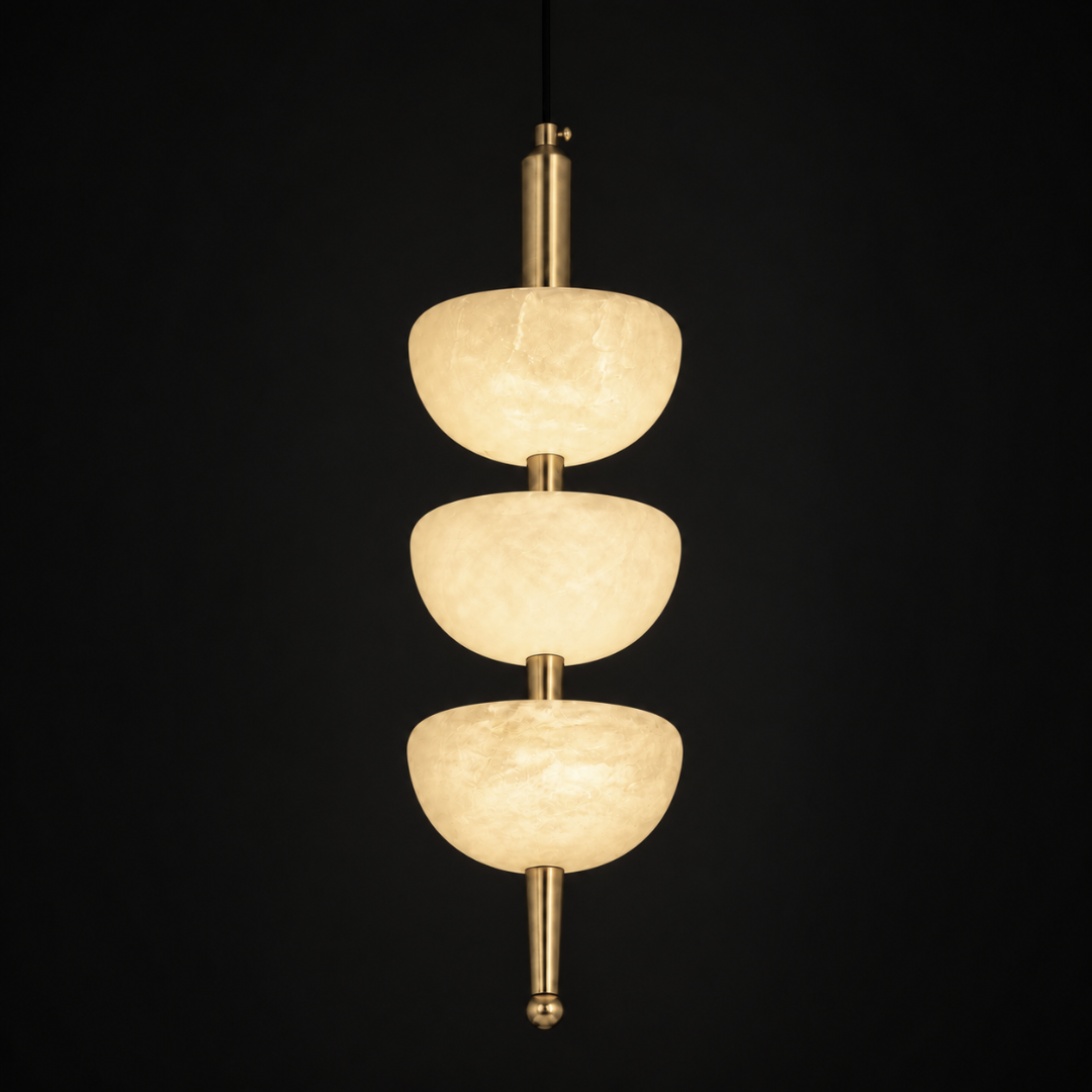 Luna Pendant Lamp - Mild Steel & Alabaster / H: 20.5’’ × W: 4.5’’ - Lighting