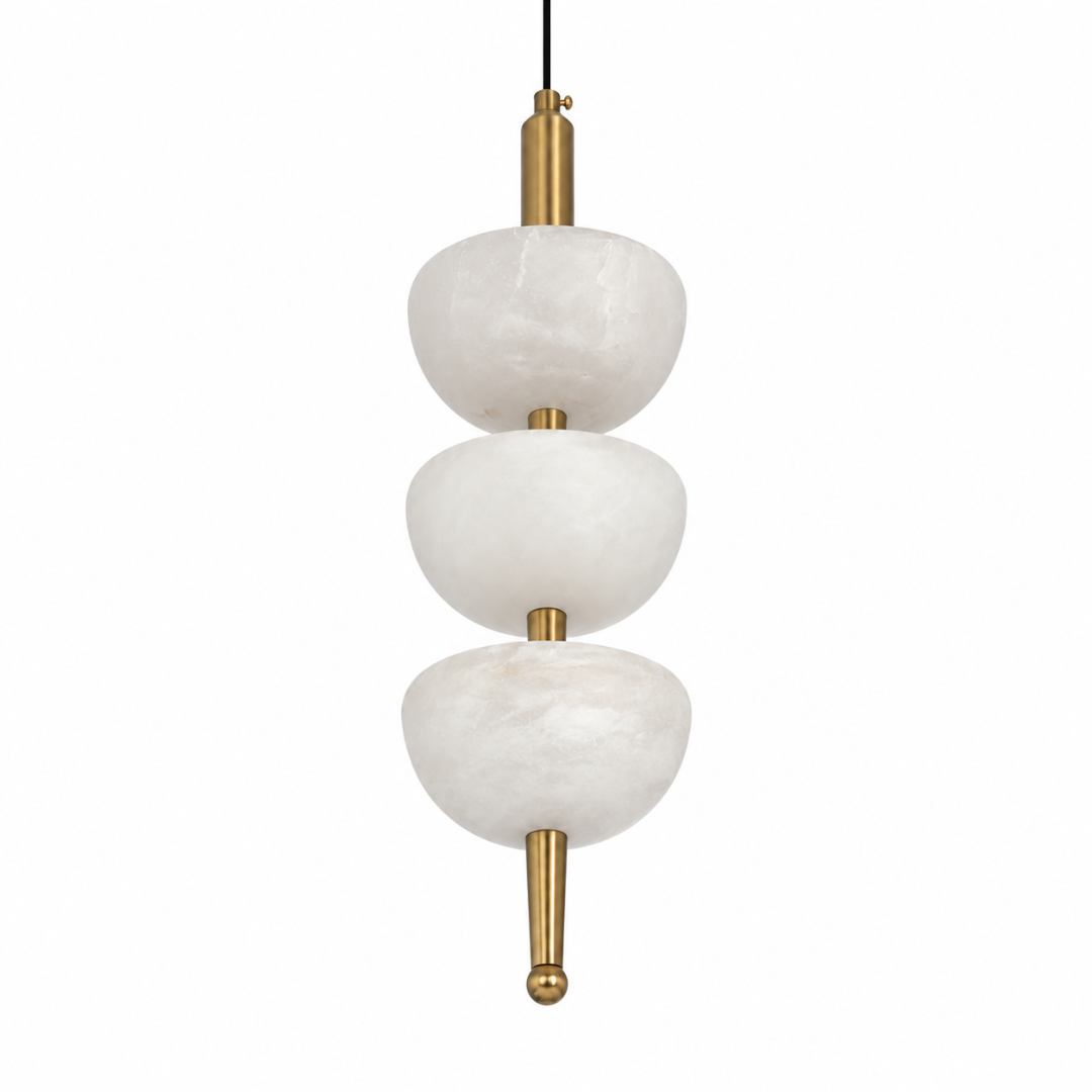 Luna Pendant Lamp - Mild Steel & Alabaster / H: 20.5’’ × W: 4.5’’ - Lighting
