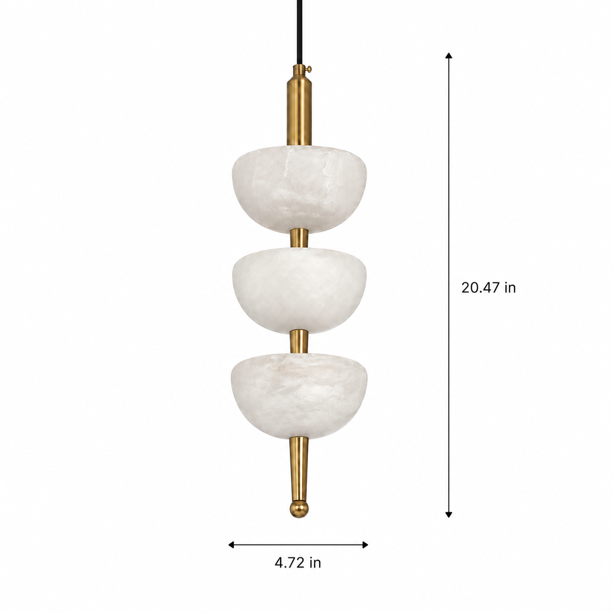 Luna Pendant Lamp - Mild Steel & Alabaster / H: 20.5’’ × W: 4.5’’ - Lighting