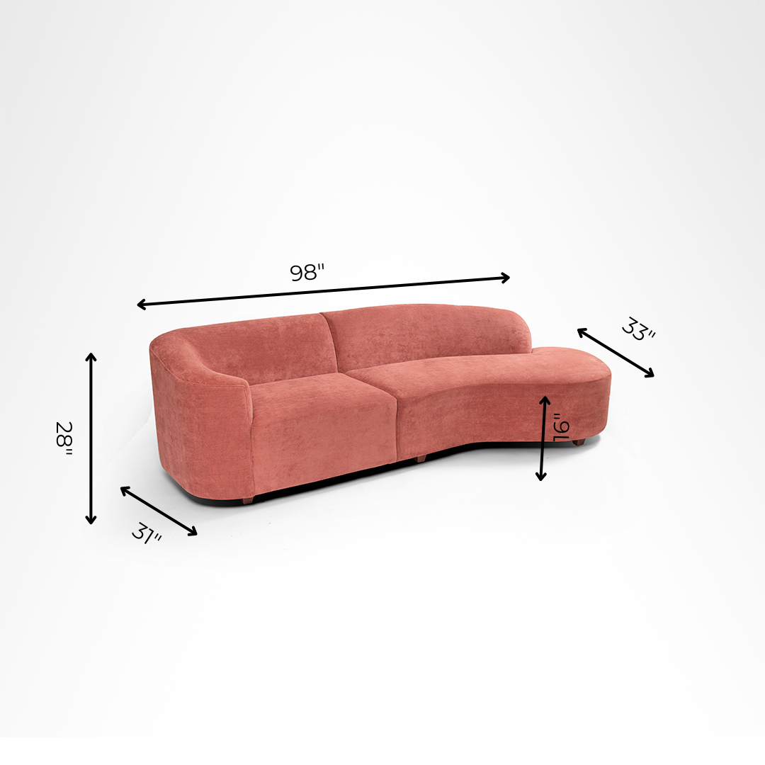 Luna Sofa - W: 98’’ D: 33’’ H: 28’’ SH: 16’’ / Pink / Wood and Upholstered Fabric