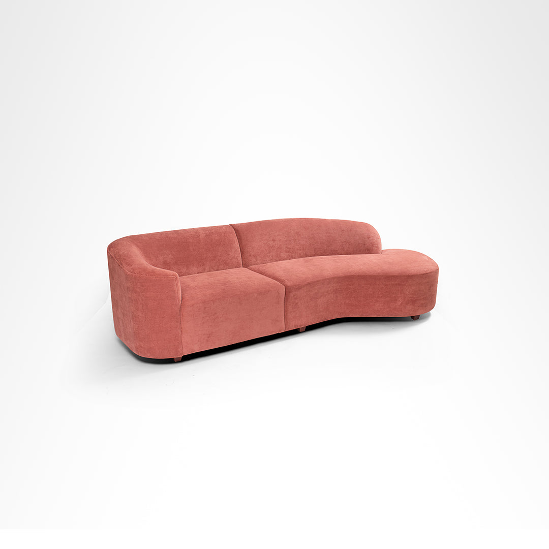 Luna Sofa - W: 98’’ D: 33’’ H: 28’’ SH: 16’’ / Pink / Wood and Upholstered Fabric