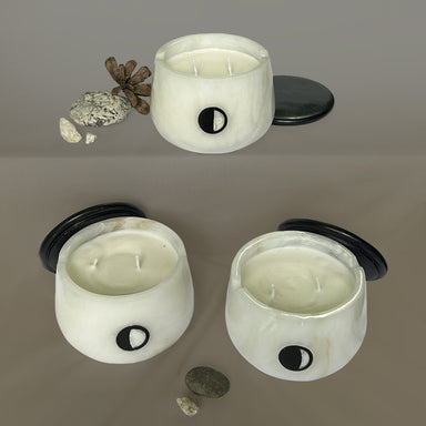Lunar Scented Candle - Dia: 115mm, H: 85mm / Alabaster, Black Stone / Set of 3 - Decor