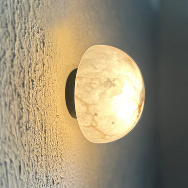 Lunar Wall Light - Dia:175 x Depth:160 mm / Matte Black / Alabaster Stone and Stainless Steel - Lighting