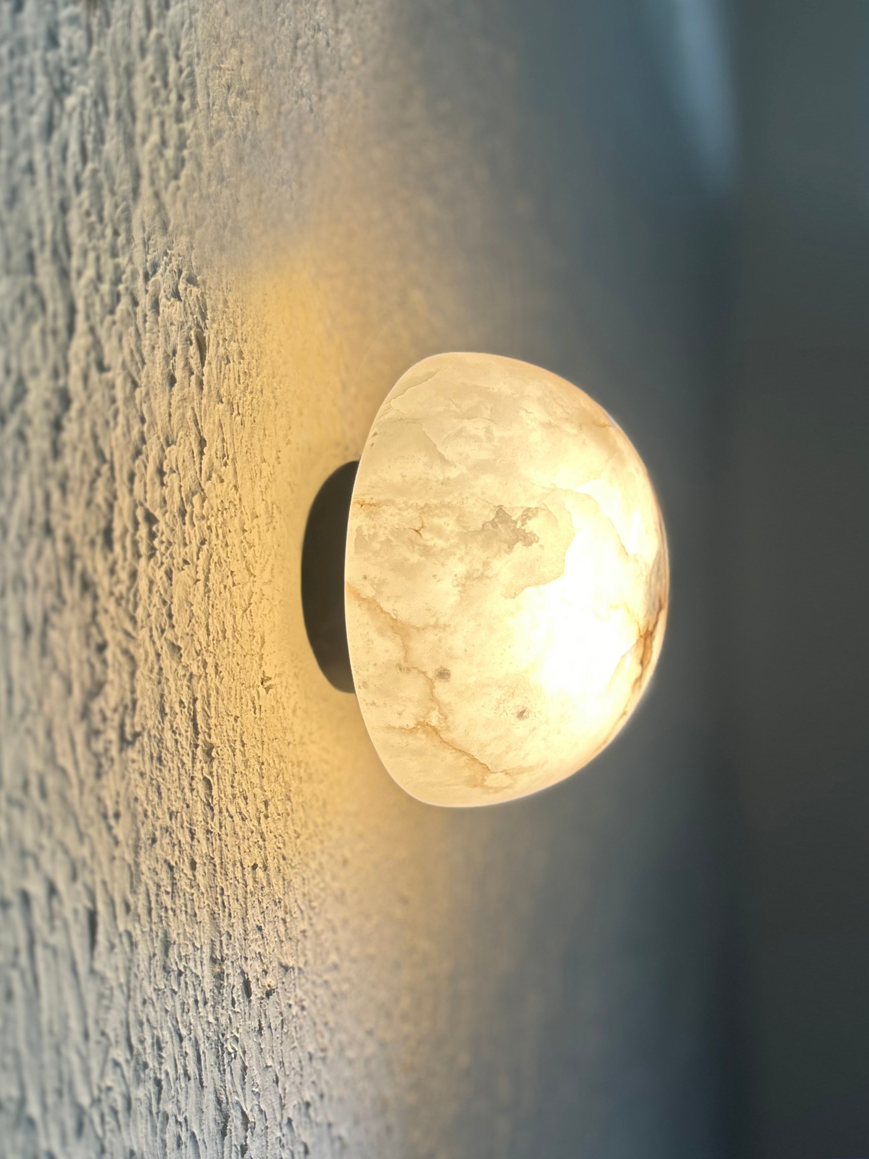 Lunar Wall Light - Dia:175 x Depth:160 mm / Matte Black / Alabaster Stone and Stainless Steel - Lighting