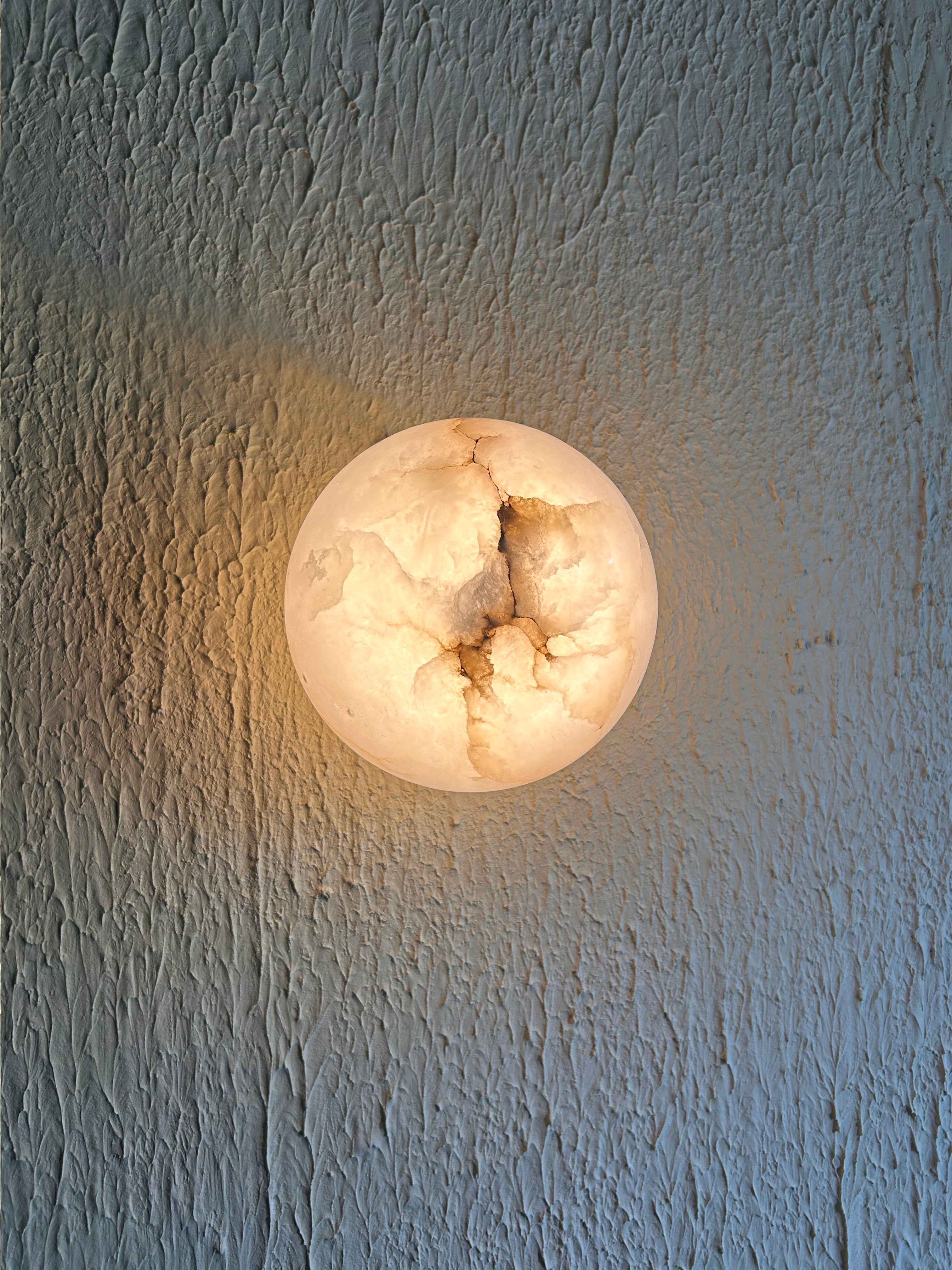Lunar Wall Light - Dia:175 x Depth:160 mm / Matte Black / Alabaster Stone and Stainless Steel - Lighting