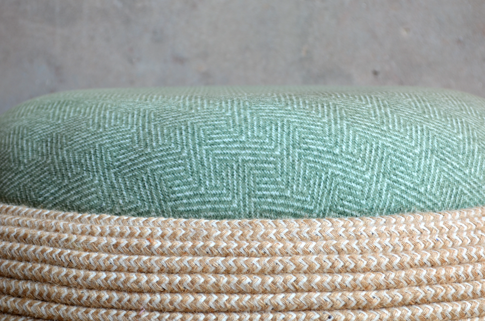 Lungta Ottoman - Green / Old tyre, teakwood, rope, fabric / L: 23’’ W: 23’’ H: 17.5’’ - Furniture