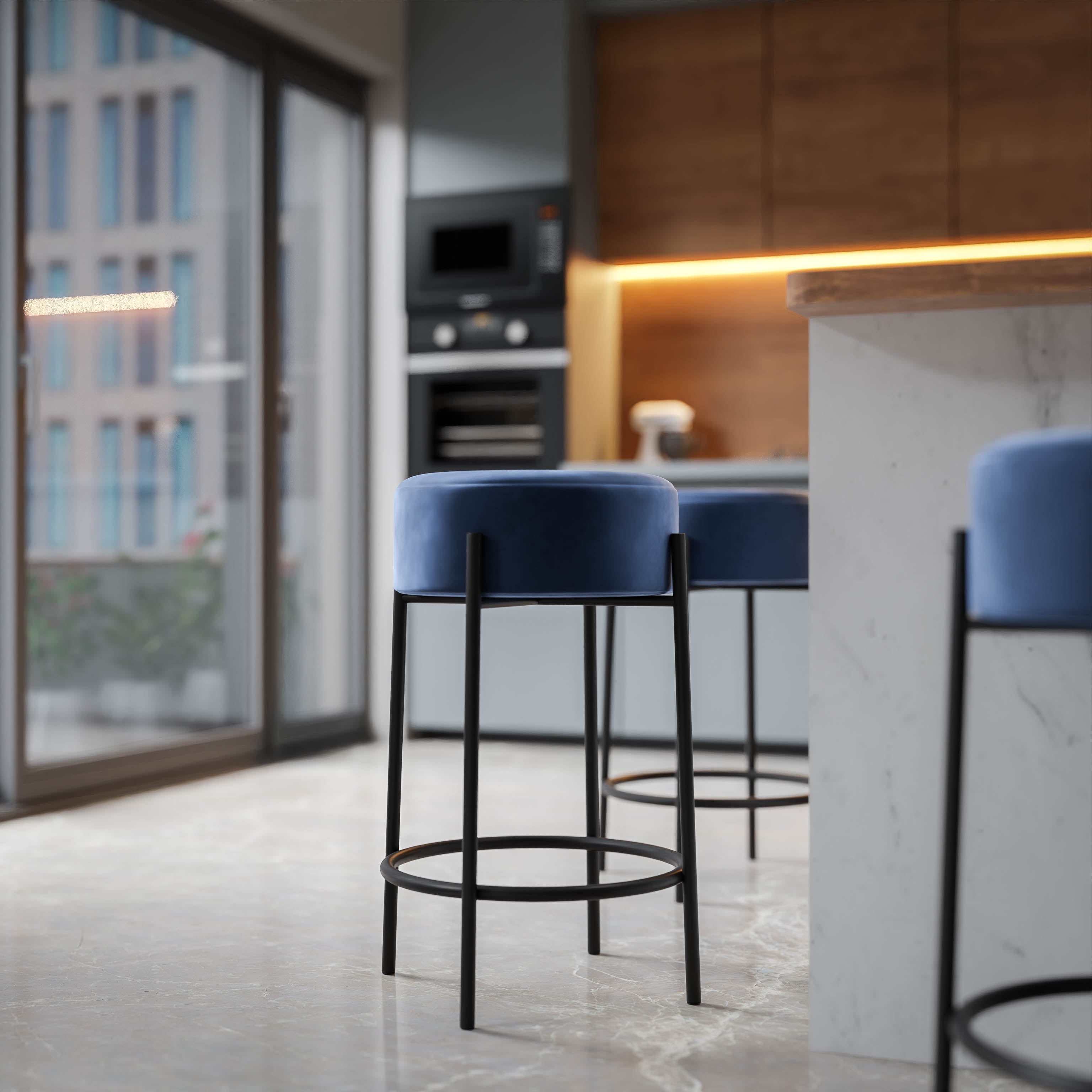 Lusso Bar Stool - L:20’’ x B:20’’ x H:30’’ and Seat Height: 30’’ In Inches / Passion 2420 Velvet Ply & Foam Upholstery