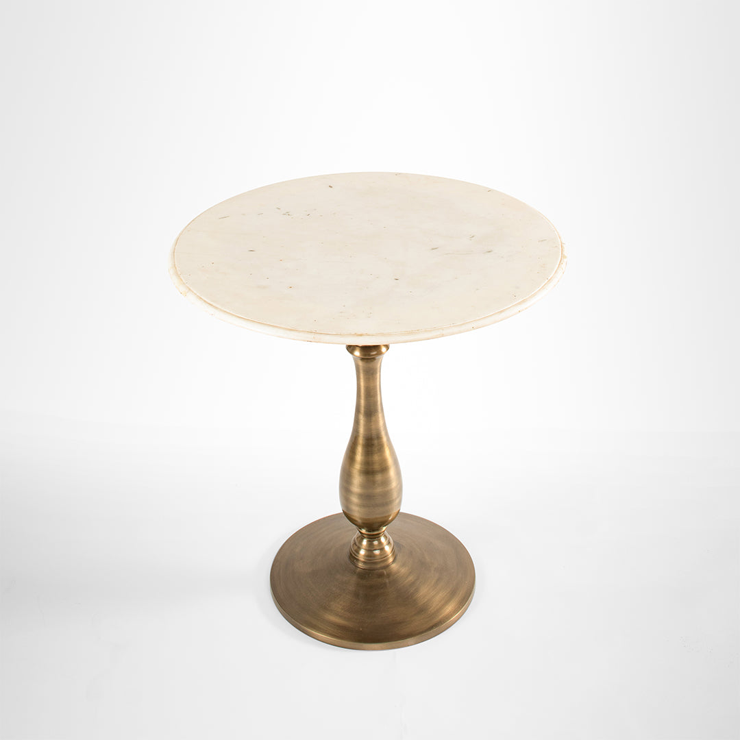 Magnolia Table - Dia: 30’’ H: 30’’ / Cast Aluminium and Marble / Antique Brass - Outdoor Furniture