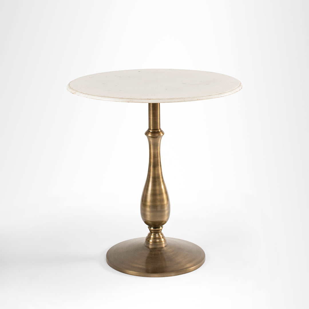 Magnolia Table - Dia: 30’’ H: 30’’ / Cast Aluminium and Marble / Antique Brass - Outdoor Furniture