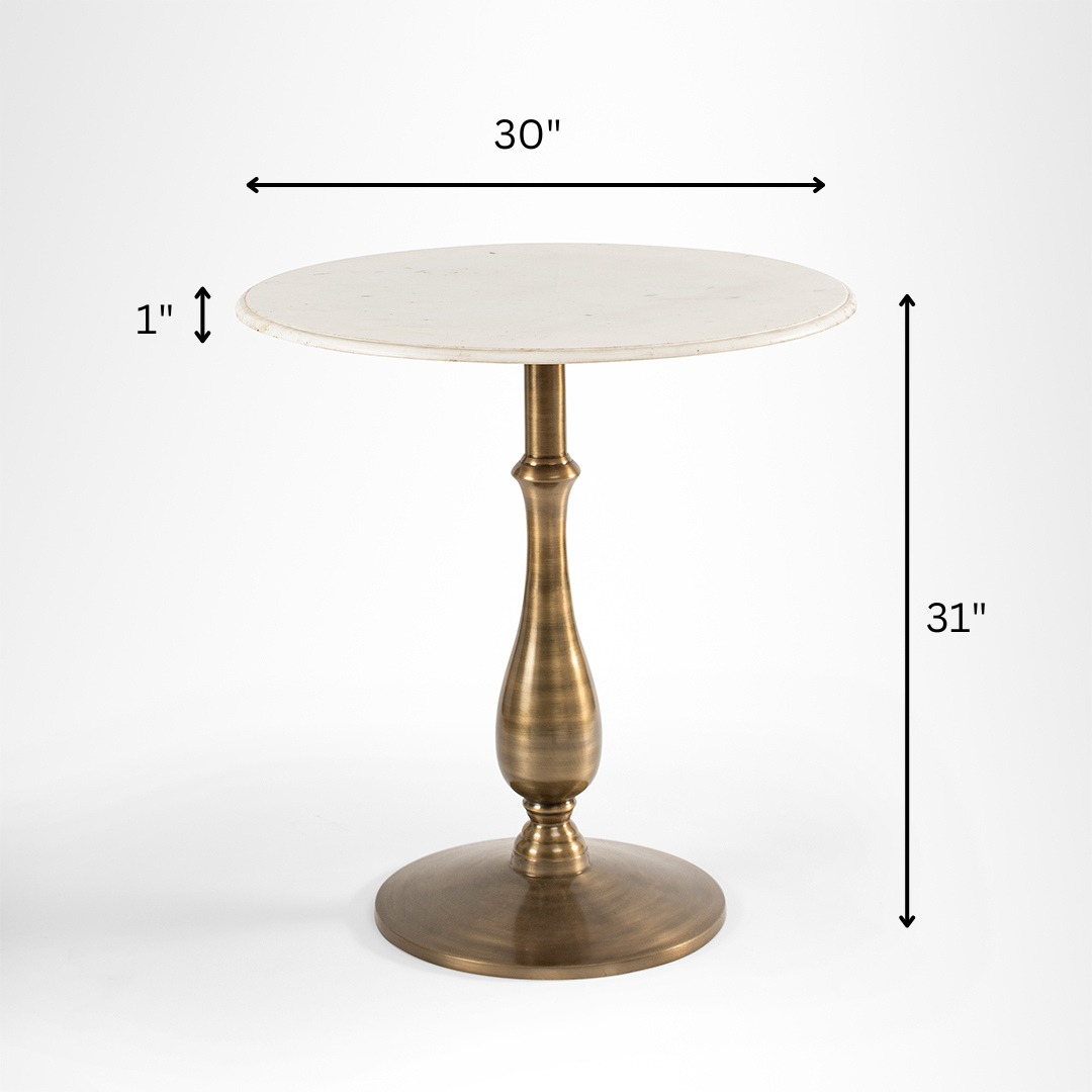 Magnolia Table - Dia: 30’’ H: 30’’ / Cast Aluminium and Marble / Antique Brass - Outdoor Furniture