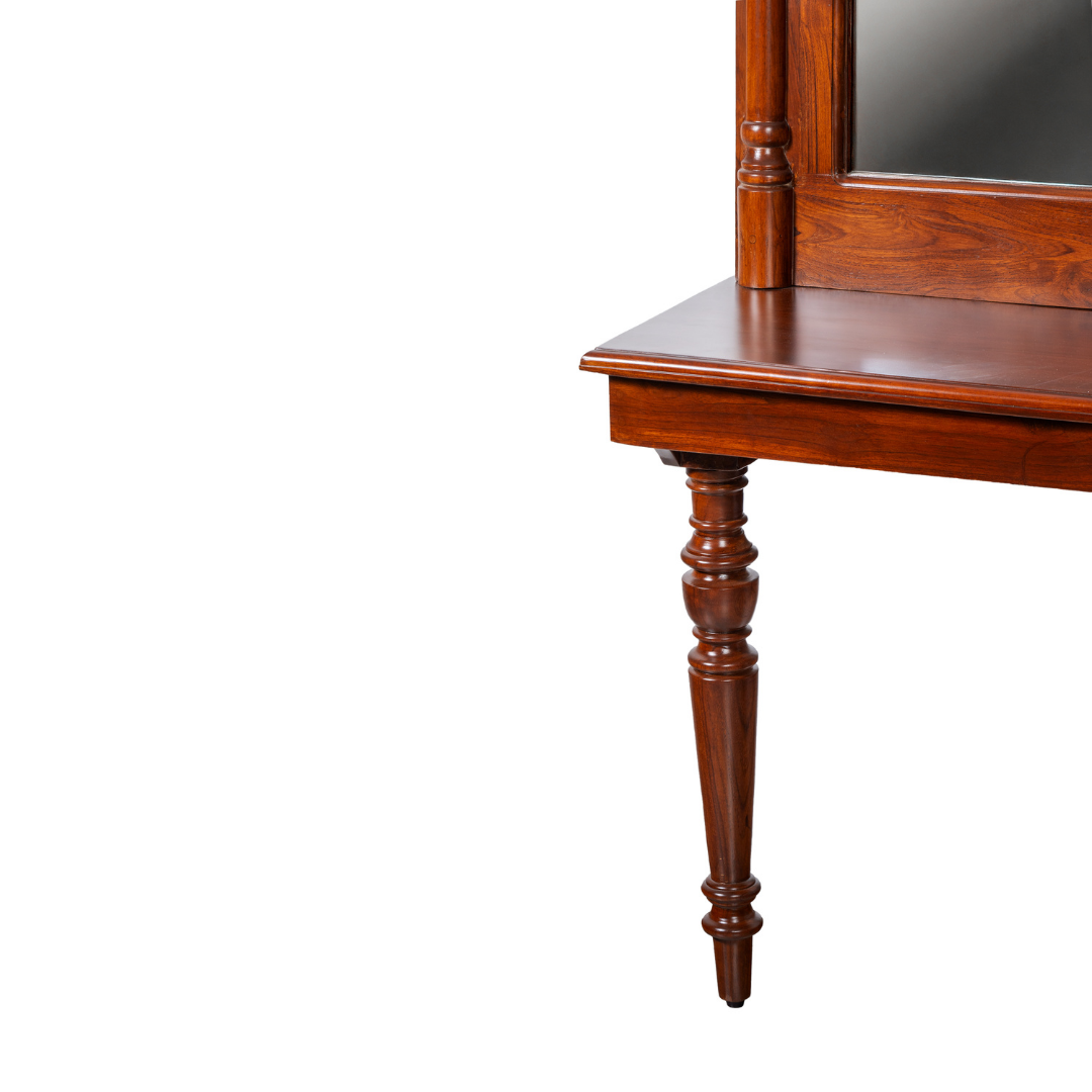 Majora Wall Mirror and Console - Teak / Teakwood / Mirror: L: 28’’ W: 5’’ H: 50’’; Table: L: 28’’ W: 15’’ H: 30’’