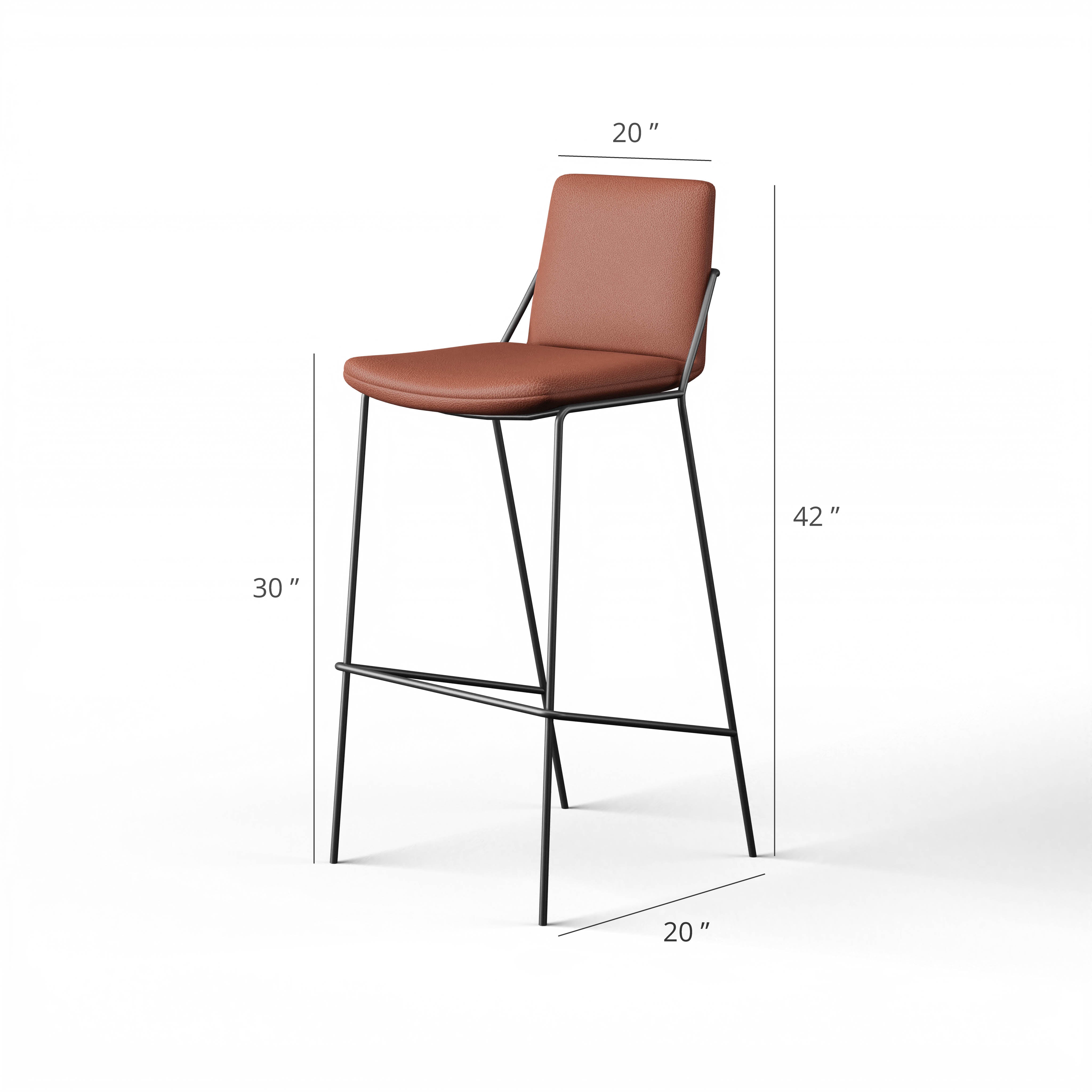 Marbella Bar Chair - D’Decor MOLESKIN BL MS 015-106 BROWN Ply & Foam Upholstery Structure; Black Powder Coat Mild Steel